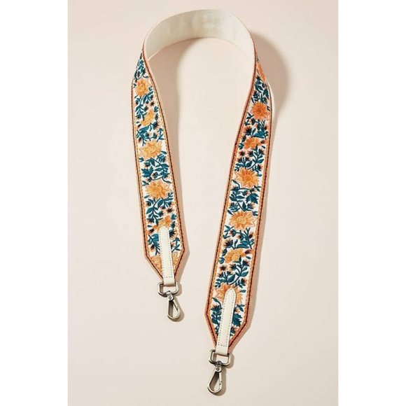 Anthropologie Accessories - NEW Anthropologie Madeline Floral Embroidered Hook-On Bag Strap Cotton Leather